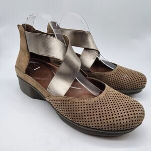 Dansko Laura Perforated Nubuck Criss Cross Wedge Sandals Taupe EU 41 US 10.5-11